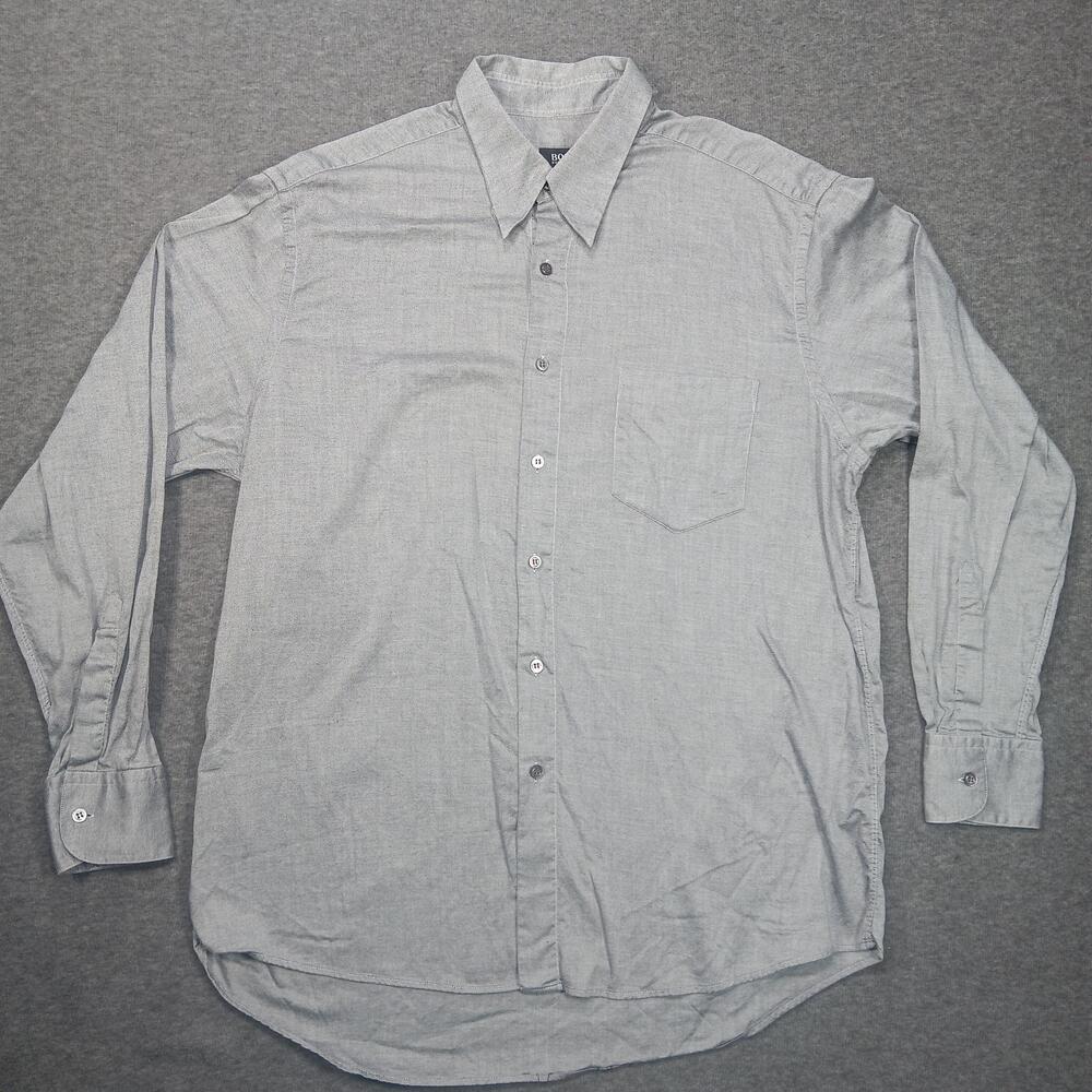 BOSS Hugo Boss Shirt Mens 17 43 Gray Long Sleeve Button Front Casual Dress